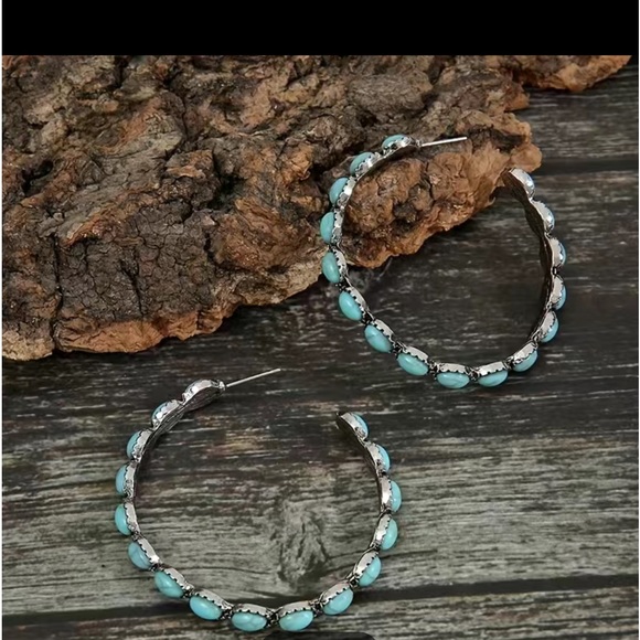 New in box! Bohemian turquoise hoop earrings!!! - Picture 2 of 3